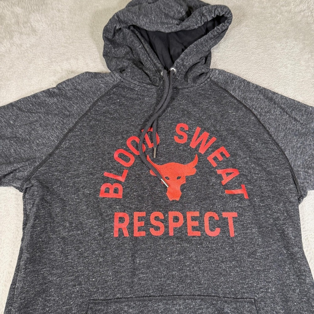 Under Armour Project Rock Hoodie Shirt Mens Large Gray Blood Sweat Respect Gym